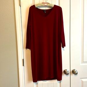 Eileen Fisher Merlot Long-Sleeved V-neck Dress, Size: LARGE
